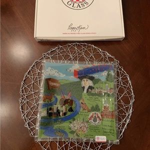 Peggy Karr Glass Pennsylvania State square dish plate tray 10 inch Gift